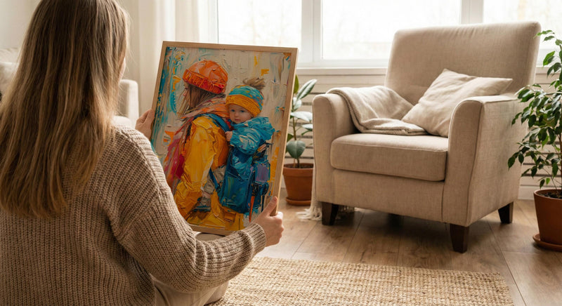 Modern Gallery Poster, Mother Baby Wall Art - Palette Knife Painting Style