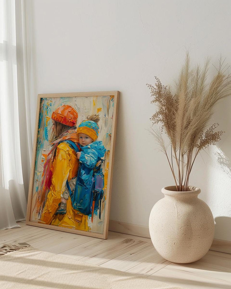 Modern Gallery Poster, Mother Baby Wall Art - Palette Knife Painting Style