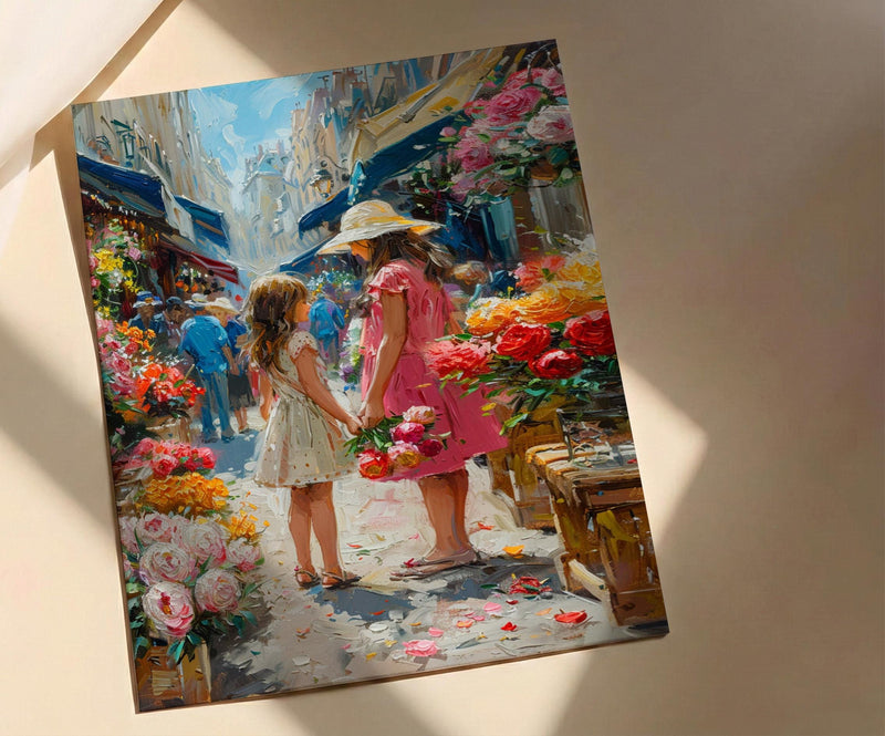 Paris Flower Market Art Print, Mother Daughter Decor - Mother's Day Gift