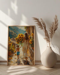 Sunflower Cobblestone Poster, Mother Son Print - Gift for Mom