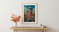 Countryside Daisy Poster, Mother Daughter Art - Thick Oil Painting Style