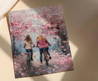 London Cherry Blossom Poster, Mother Daughter Art - Palette Knife Painting Style