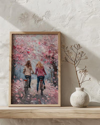 London Cherry Blossom Poster, Mother Daughter Art - Palette Knife Painting Style