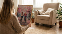 London Cherry Blossom Poster, Mother Daughter Art - Palette Knife Painting Style