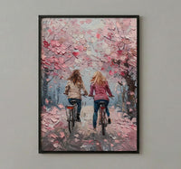 London Cherry Blossom Poster, Mother Daughter Art - Palette Knife Painting Style