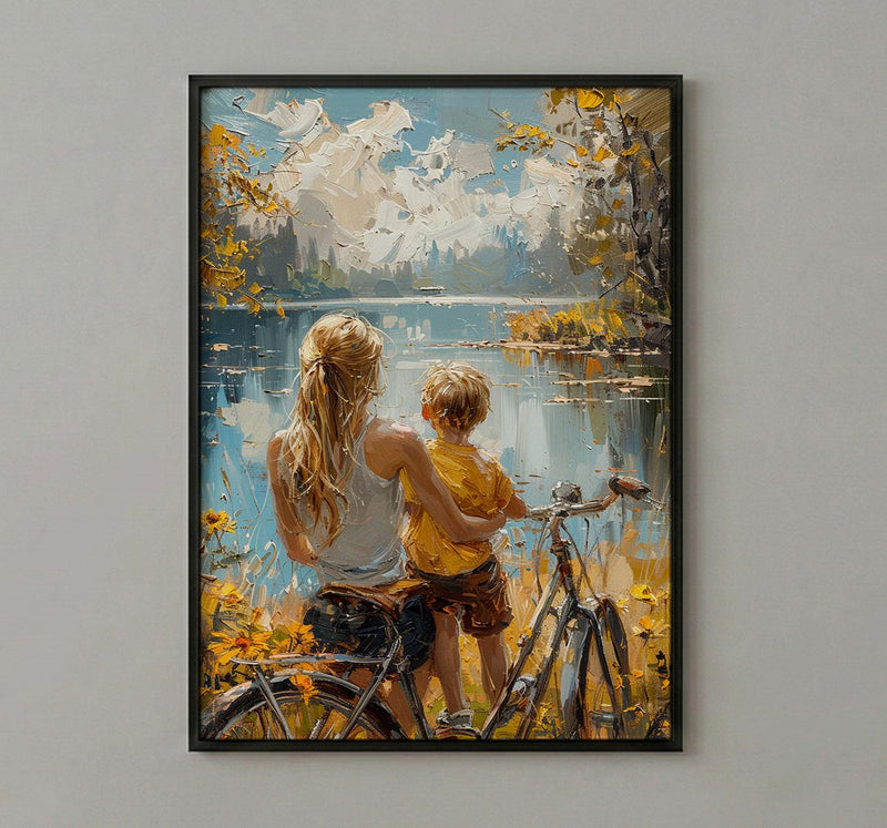 Italian Lake Wall Decor, Mother and Son Print - Gift for Mom