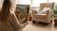 French Village Art Print, Mother Child Poster - Textured Impasto Oil Painting