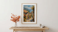 French Village Art Print, Mother Child Poster - Textured Impasto Oil Painting