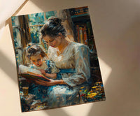 Sunlit Library Wall Art, Mother Child Print - Mother's Day Gift