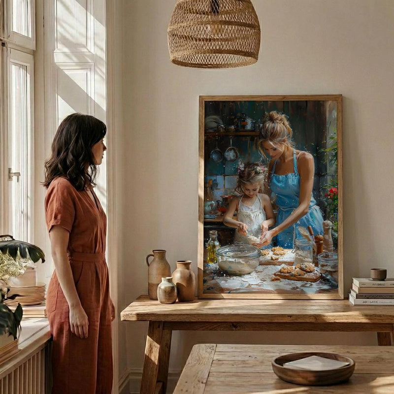 Vintage Kitchen Poster, Mom Daughter Art Print - Gift for Mom