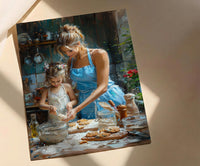 Vintage Kitchen Poster, Mom Daughter Art Print - Gift for Mom