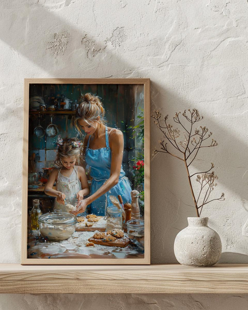 Vintage Kitchen Poster, Mom Daughter Art Print - Gift for Mom