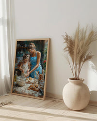Vintage Kitchen Poster, Mom Daughter Art Print - Gift for Mom