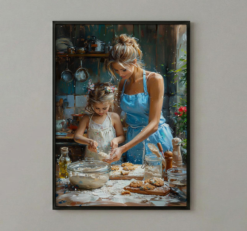 Vintage Kitchen Poster, Mom Daughter Art Print - Gift for Mom
