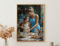 Vintage Kitchen Poster, Mom Daughter Art Print - Gift for Mom