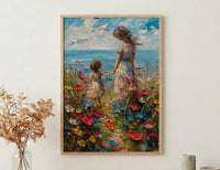 Wildflower Cottage Art Print, Mother Child Poster - Mother's Day Gift