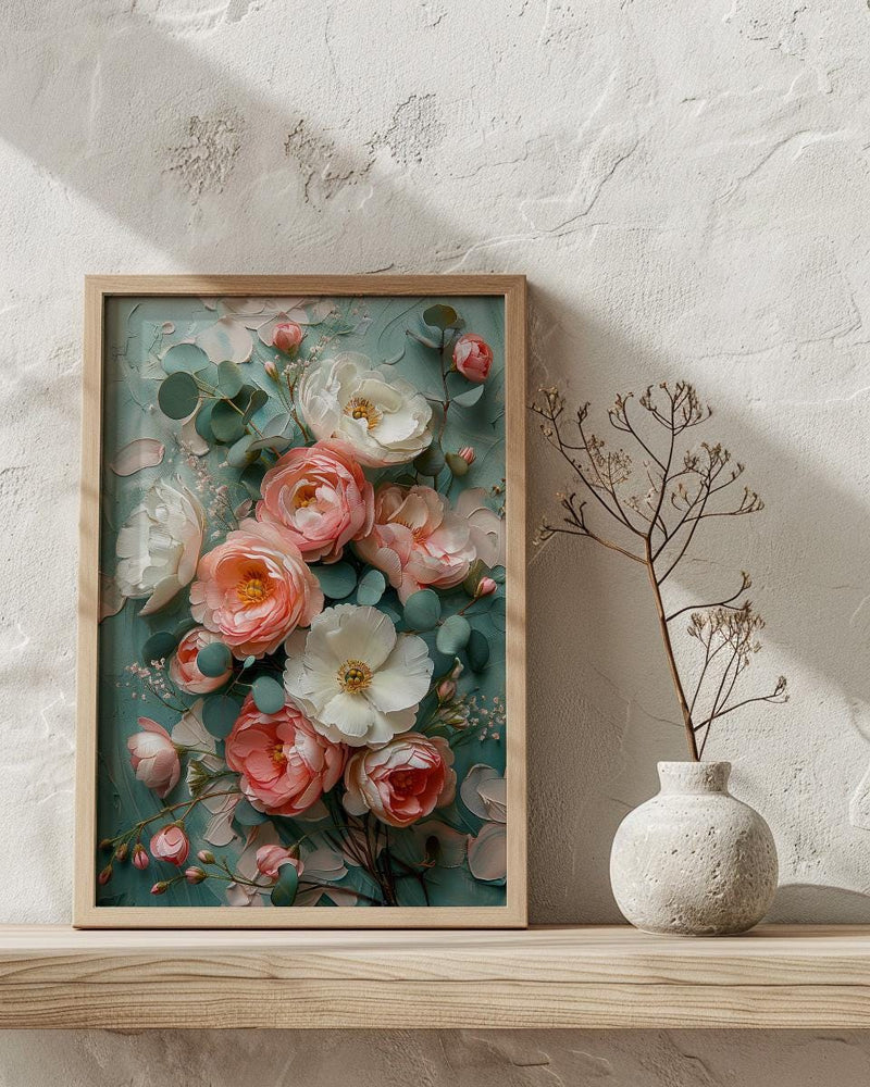 Wedding Bouquet Poster, Impasto Floral Art Print - Bride to Be Gift