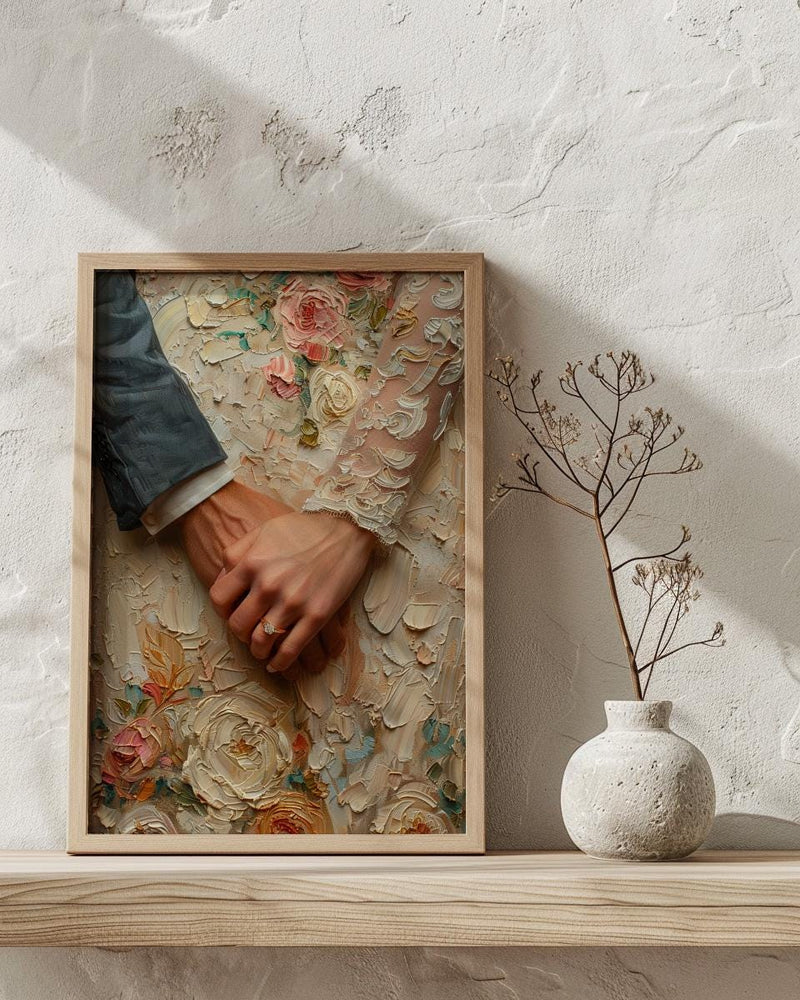 Wedding Rings Wall Art, Couple Holding Hands Poster - Anniversary Gift