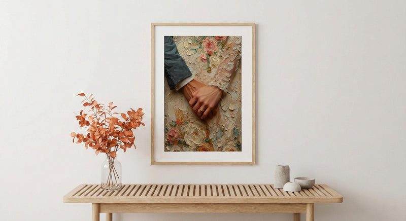 Wedding Rings Wall Art, Couple Holding Hands Poster - Anniversary Gift