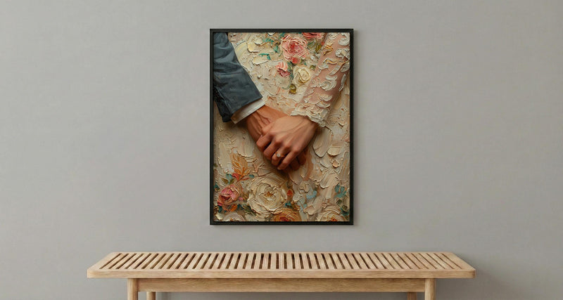 Wedding Rings Wall Art, Couple Holding Hands Poster - Anniversary Gift