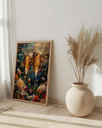 Champagne Toast Art Print, Romantic Floral Decor - Newlywed Gift