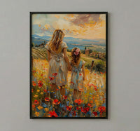 Tuscan Vineyard Print, Mom Daughter Poster - Thick Oil Painting Style
