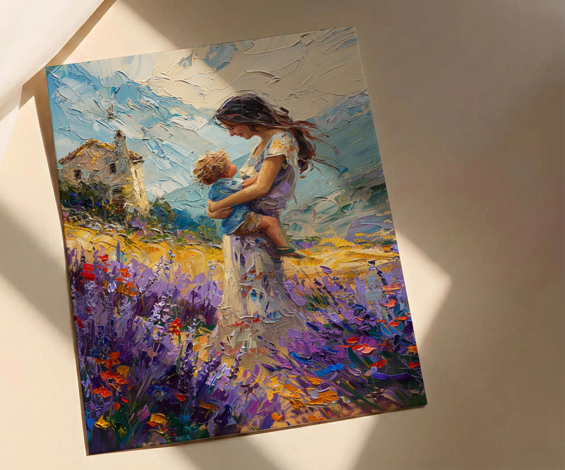 Lavender Field Wall Art, Mother Son Print - Gift for Mom