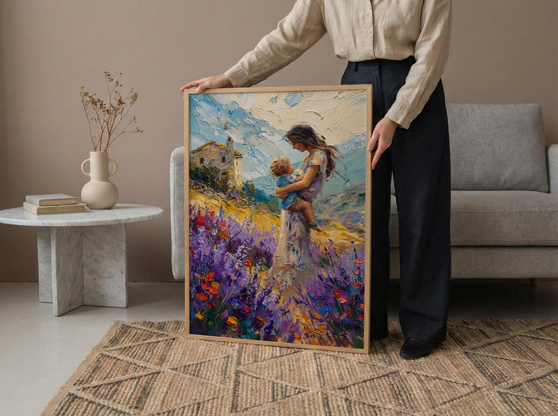Lavender Field Wall Art, Mother Son Print - Gift for Mom