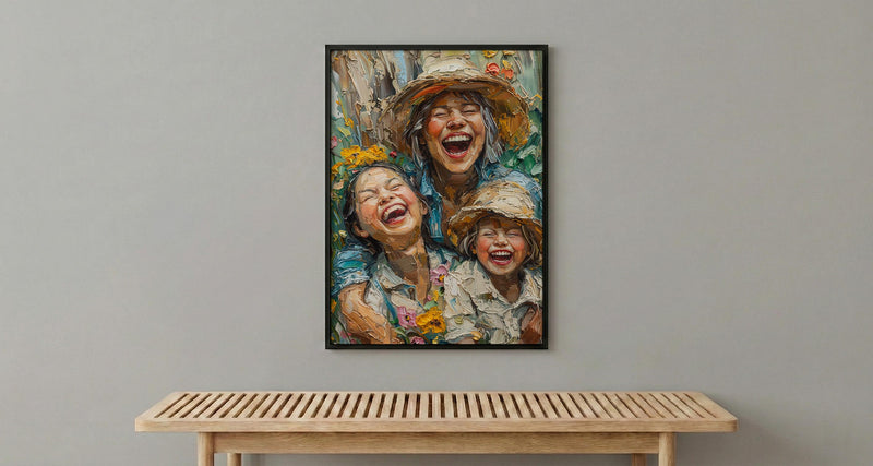Family Garden Art Print, Generations Poster - Textured Impasto Oil Painting