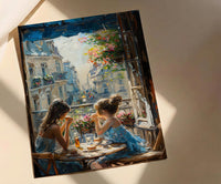 European Balcony Poster, Mother Child Art - Mother's Day Gift