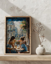 European Balcony Poster, Mother Child Art - Mother's Day Gift