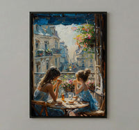 European Balcony Poster, Mother Child Art - Mother's Day Gift