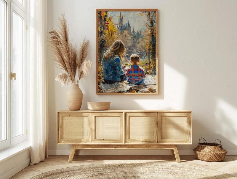 Park Sketching Art Print, Mother Child Poster - Mother's Day Gift