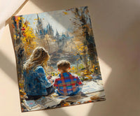 Park Sketching Art Print, Mother Child Poster - Mother's Day Gift