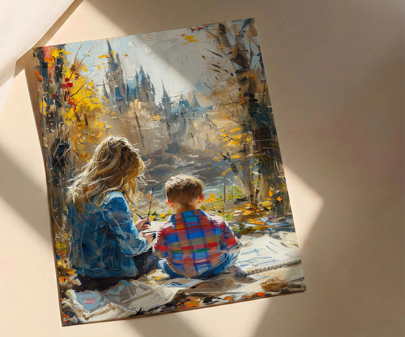 Park Sketching Art Print, Mother Child Poster - Mother's Day Gift