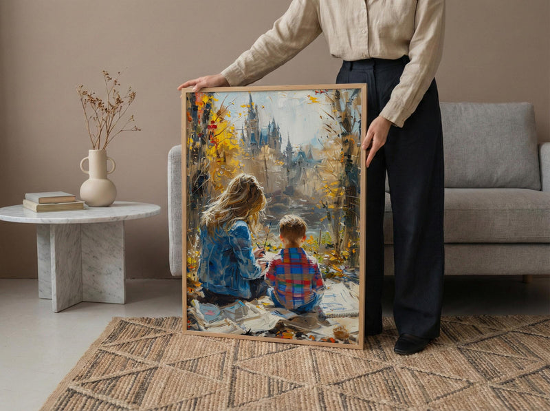 Park Sketching Art Print, Mother Child Poster - Mother's Day Gift