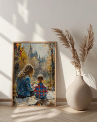 Park Sketching Art Print, Mother Child Poster - Mother's Day Gift