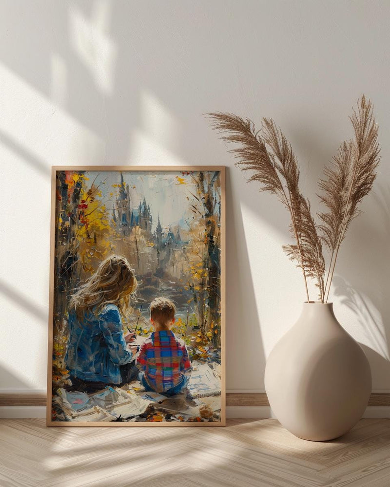 Park Sketching Art Print, Mother Child Poster - Mother's Day Gift