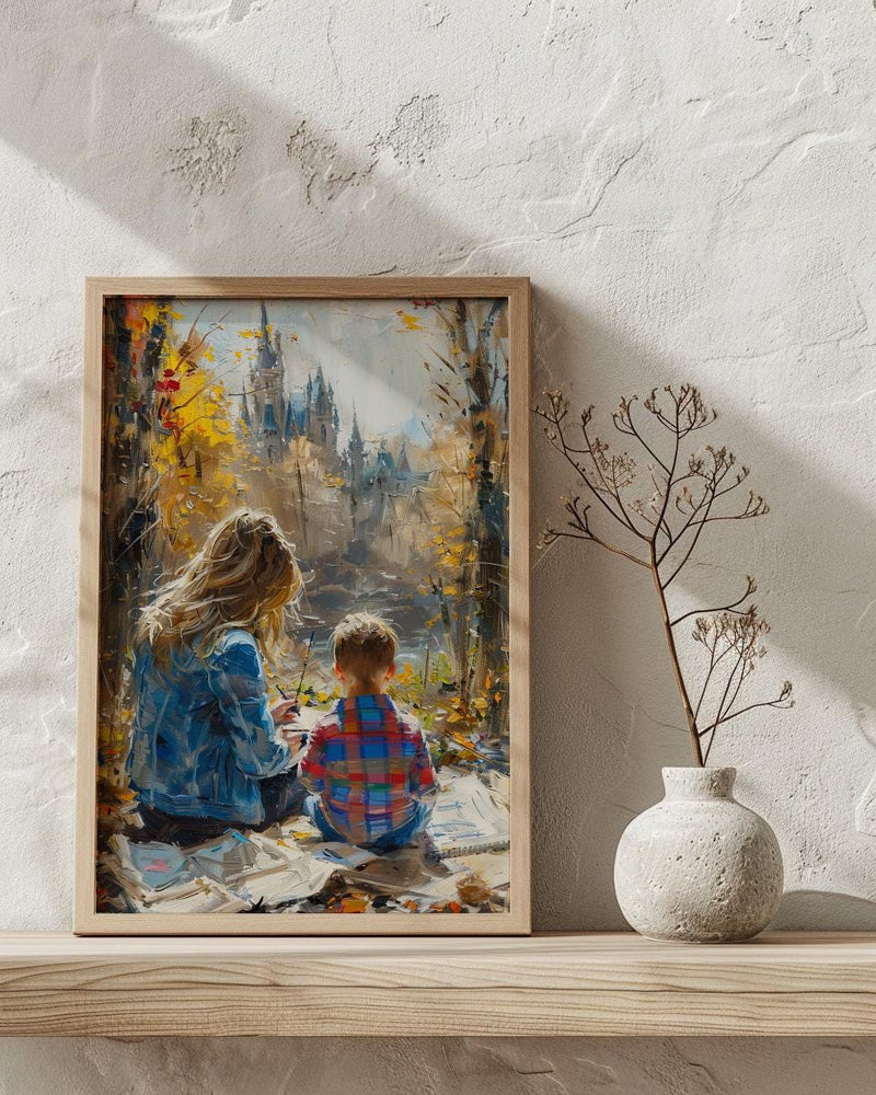 Park Sketching Art Print, Mother Child Poster - Mother's Day Gift