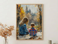 Park Sketching Art Print, Mother Child Poster - Mother's Day Gift