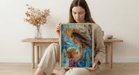 Italian Piazza Art Print, Mother Son Poster - Thick Oil Painting Style