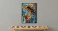Italian Piazza Art Print, Mother Son Poster - Thick Oil Painting Style