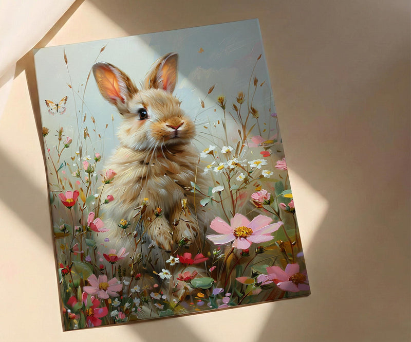 Baby Bunny Nursery Art Print, Spring Wildflower Decor - Baby Shower Gift
