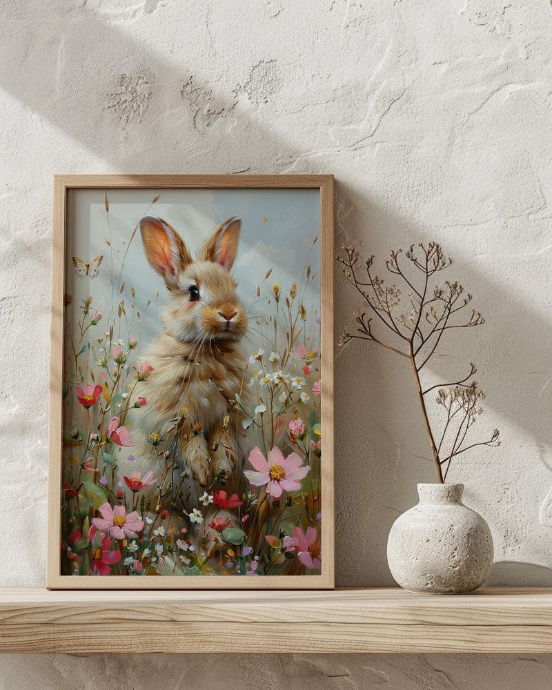 Baby Bunny Nursery Art Print, Spring Wildflower Decor - Baby Shower Gift