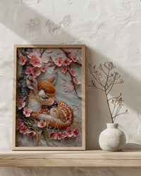 Sleeping Fawn Nursery Wall Art, Pink Sakura Spring Decor - Kids Room Decor