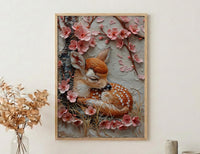 Sleeping Fawn Nursery Wall Art, Pink Sakura Spring Decor - Kids Room Decor