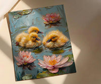 Spring Ducklings Nursery Poster, Pink Water Lily Decor - Baby Shower Gift