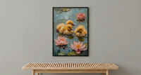 Spring Ducklings Nursery Poster, Pink Water Lily Decor - Baby Shower Gift