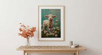 Baby Lamb Nursery Wall Decor, White Daisy Spring Print - Thick Oil Painting Style