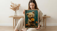Baby Bear Nursery Art Print, Yellow Floral Spring Decor - Baby Shower Gift